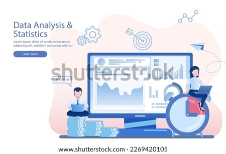 Businessman sitting on big clock and pile of money while analyzing business data. It may be related to financial efficiency, time management. Vector illustration.