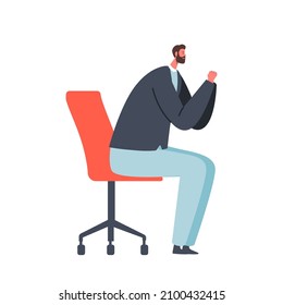 Businessman Sitting On Chair Isolated On White Background. Confident Male Character Wear Formal Suit Sit In Office Or Conduct Negotiation, Boss, Manager, Chairman. Cartoon People Vector Illustration