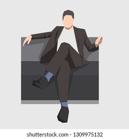 Businessman sitting on the couch, isolated illustration. Geometric flat design. Business people