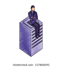 businessman sitting on database server