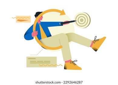 Businessman Sitting On Directions Rise in front of Target