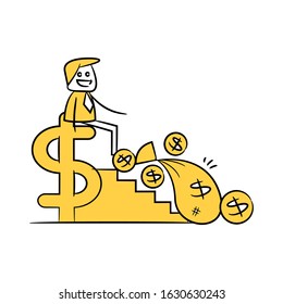 businessman sitting on dollar among pile of money financial concept