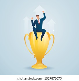 businessman sitting on gold trophy vector illustration EPS10