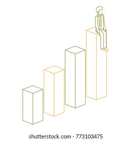 businessman sitting on a graph up successful character isometric