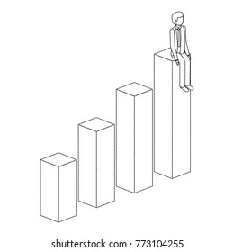 businessman sitting on a graph up successful character isometric