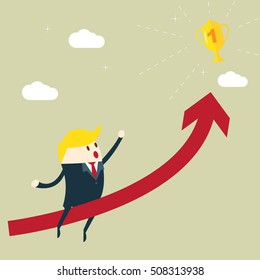 Businessman sitting on a growing graph to success. Business Growth Concept ,creativity design vector.