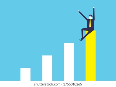 Businessman sitting on a happy growing chart vector design