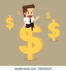 businessman sitting on icon money.vector