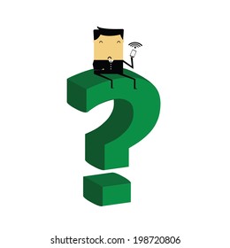 Businessman sitting on a question mark