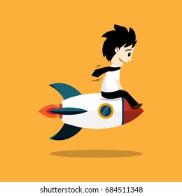 Businessman sitting on rocket, vector illustration