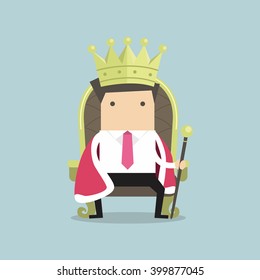 Businessman sitting on the throne with the crown like a king