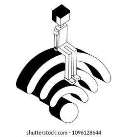 businessman sitting on wifi signal isometric