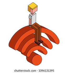businessman sitting on wifi signal isometric