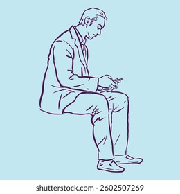 A businessman sitting playing with mobile vector for illustration, card, decoration