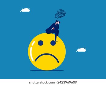 Businessman sitting sad on negative thoughts. vector 