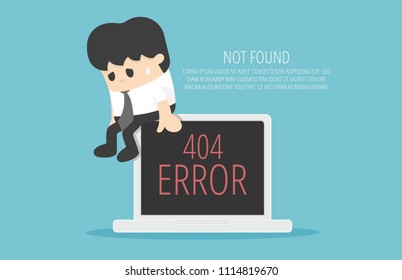 Businessman sitting sadly on computer about page not found Error 404