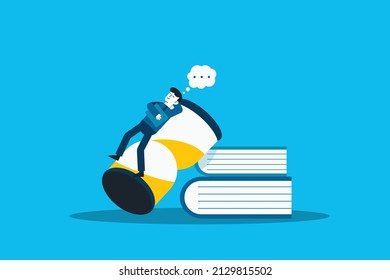 Businessman sitting or sleeping on the Hourglass.