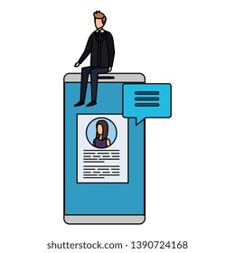 businessman sitting in smartphone with employment app