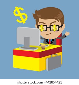 Businessman sitting at table and money, Business concept