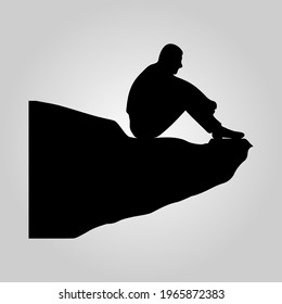 Businessman Sitting Top Cliff Rock Mountain Concept Flat Vector Illustration