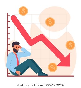 Businessman Sitting While Holding Dizzy Head Because of Loss Financial Crisis Economic Recession