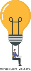 businessman sitting work on a swing light bulbs.Managing, Leadership, Innovation, Success, Ambition, Finance.vector.

