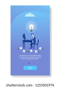 businessman sitting workplace working computer light bulb new idea startup concept business man creative inspiration flat vertical copy space