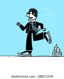 businessman skating in ice