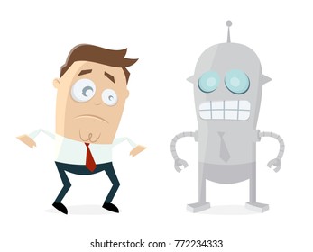 businessman skeptical of robots