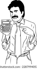"Businessman sketch holding calculator"
"Calculator sketch illustration"
"Silhouette businessman calculator drawing"