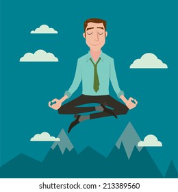 Businessman in the sky position meditating in peace for any spiritual and inner peace business concepts,vector illustration.
