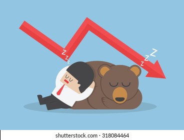 Businessman sleeping with bear with down trend graph, VECTOR, EPS10