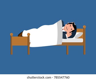 Businessman sleeping on bed. business men sleep under blanket. vector illustration