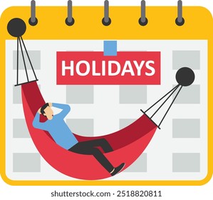 Businessman sleeping on big calendar. Long holidays or vacation. Modern flat vector illustration

