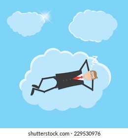 Businessman sleeping on cloud