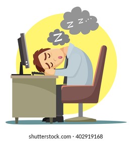 Businessman sleeping on his laptop, vector illustration