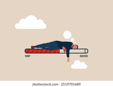 Businessman sleeping on loading. Wasting time in vain. Modern flat vector illustration