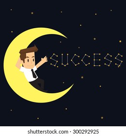 businessman sleeping on the moon. Write successful. vector