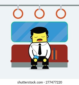 Businessman sleeping in train.