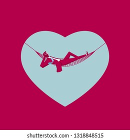  Businessman sleeps in a hammock.A couple hugs. In the heart symbol.