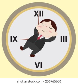 businessman sleeps on clock