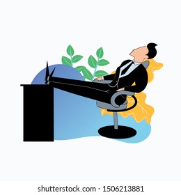 businessman sleeps on an office desk, colorful flat design illustration for business purpose