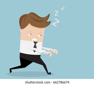 Businessman Sleepwalking Cartoon Vector Illustration