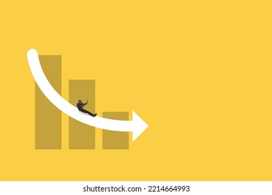 businessman slide on graph fall down to the floor. Concept of economic crash, investing failure, price drop, recession, investment risk concept and market down.