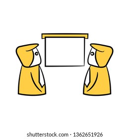 businessman and slide whiteboard yellow doodle design