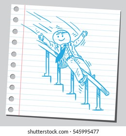 Businessman Sliding Down The Banister