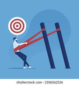 Businessman in a slingshot ready to launch to target, business success concept svg