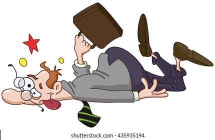 Businessman slipping and collapsed on the ground