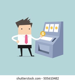 Businessman with slot machine. vector
