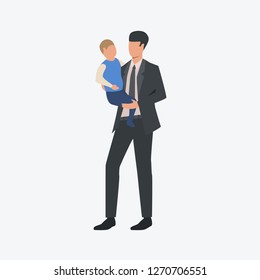 Businessman with small child. Single father, man, son. Can be used for topics like parenthood, career, family